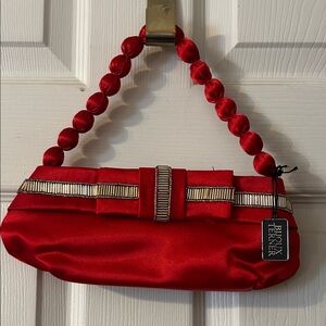 Bijoux Terner Red Satin Clutch with Ribbon Detail